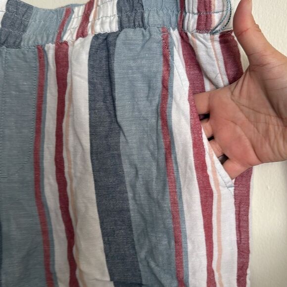 LOFT Linen Blend Striped Shorts Medium Blue Red White Elasticβ Waist Casual - Picture 5 of 7